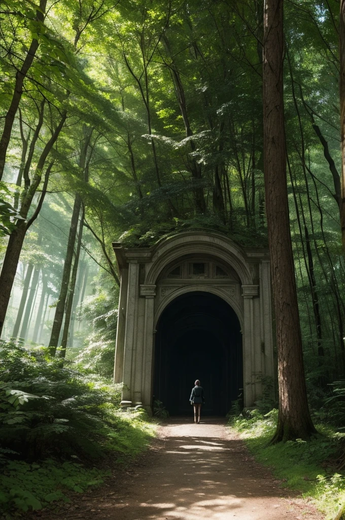 Dense forest where the protagonist must look for 3 books to activate a portal 