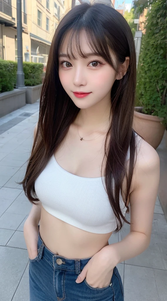 Tabletop, Highest quality, shape, Very detailed, finely, High resolution, 8k wallpaper, 完璧なダイナミックな構shape, Beautiful and exquisite, Nice spring clothes,Beautiful straight hair,Small breasts,Natural color lip, 20-year-old girl、cute、Always blur the background,Perfect and beautiful face,Beautiful and dense face、Slim face and figure,Big eyes、Putting on gal makeup,Actual Photos(Best image quality)、Sexy Face、Fashion model posing、Full Body Shot、smile、Change pose randomly、Randomly change the shooting angle and position、Summer fashion for women