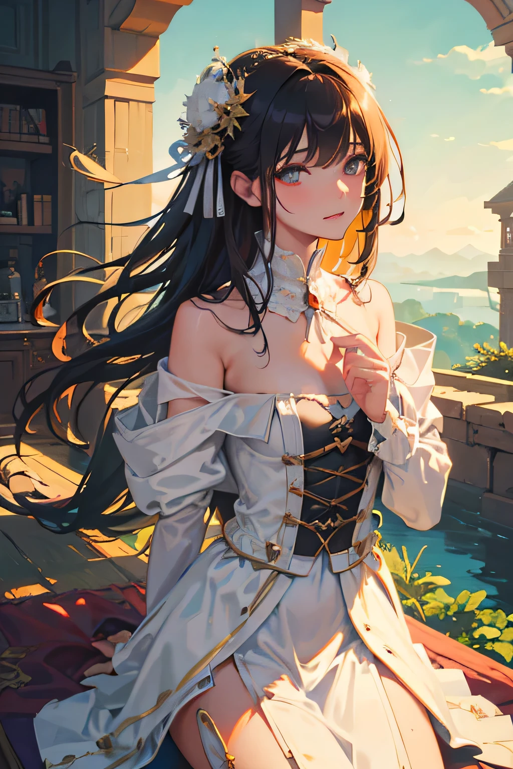 masterpiece, Highest quality, (Highly detailed CG Unity 8k wallpaper) (Highest quality), (Best illustrations), (Best Shadow) nature', zero, cloud, zero気の光に落ちる繊細な葉の花びらの追跡, Super detailed, Beauty1people,