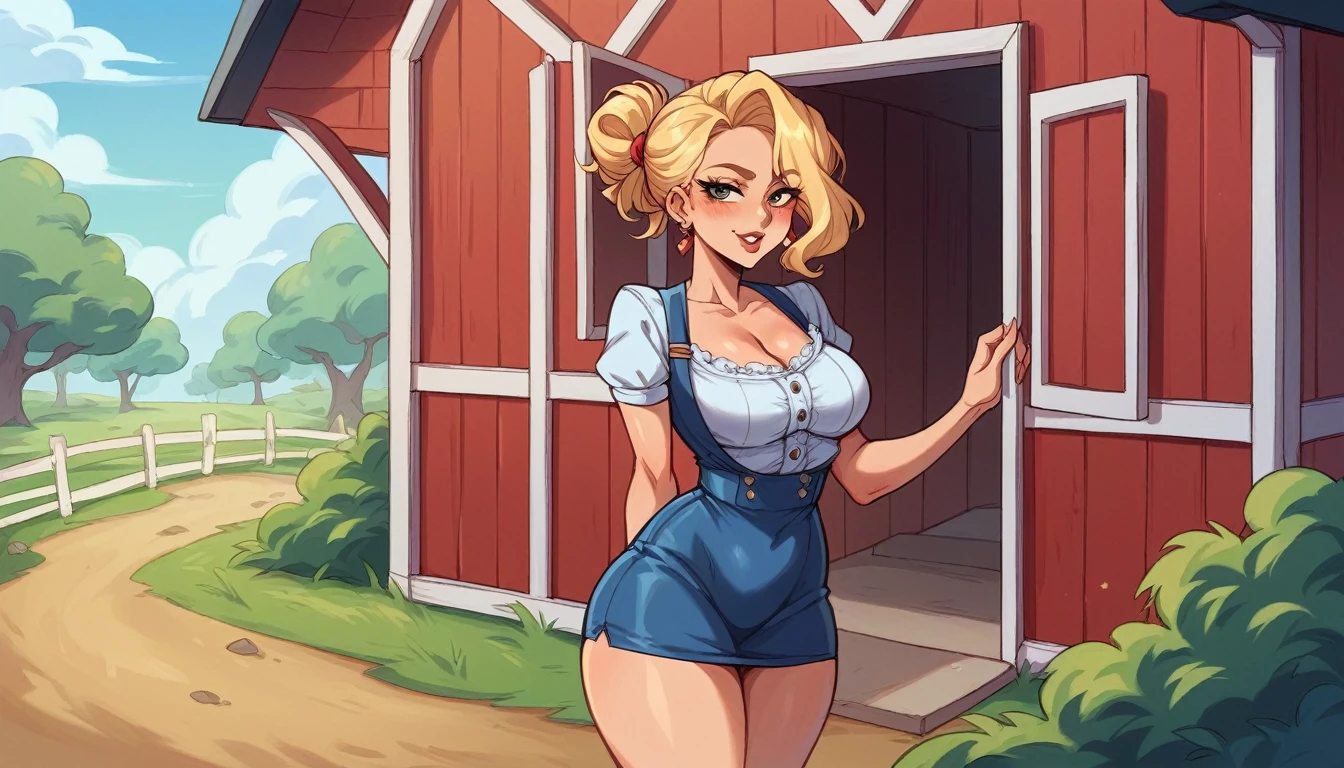 8k A stunning 38-year-old woman SWISS beautiful VERY SENSUAL and a body that exudes confidence, dressed in a delicate she is wearing MINI DRESS sensual secretary clothes that hugs her curves in all the right places, in a charming way She is in her farm house