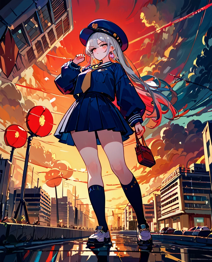 score_9:
A colossal girl, towering above the city, is proudly standing in the heart of it all. Clad in a vibrant, impeccably detailed , she stands out like a beacon amongst the surrounding buildings and roads. The backdrop unfolds into an intricate cityscape, with towering skyscrapers, bustling traffic, and an array of buildings, all captured in ultra-high-resolution with a masterful level of detail.(She destroying buildings with her punches.), very angry.
score_8_up:
A gigantic girl figure, overshadowing the city, stands resolute amidst the urban landscape. school-uniform,pale skin,shiny skn,