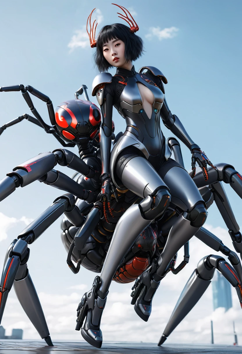 anime girl in a futuristic suit riding a giant spider, 3 d render character art 8 k, love death and robots, ghost in the shell geisha robot, girl in mecha cyber armor, anime robotic mixed with organic, styled like ghost in the shell, cyber steampunk 8 k 3 d, mechanical spider legs, cosplayer dressed like a crab, cgsociety 8 k