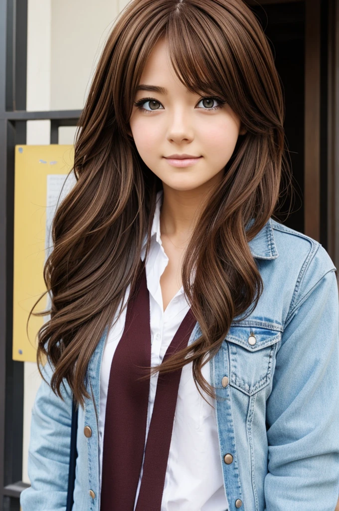 Create an anime version student with brown hair