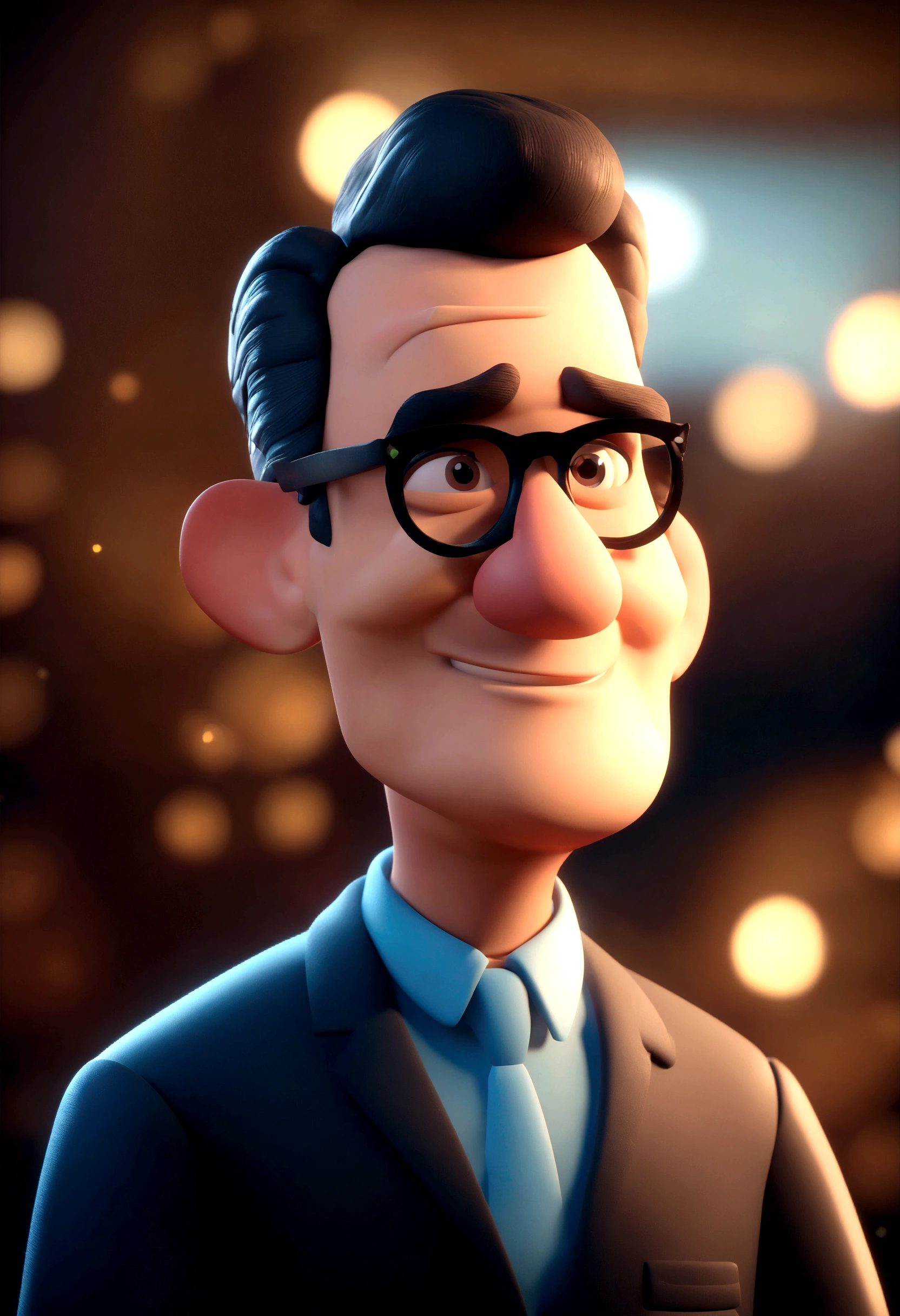 Cartoon character of a man in blue and white plaid shirt, without glasses an animated character, stylized character, animation style rendering, stylized 3d, Arnold Maya rendering, stylized 3d rendering, toon rendering screenshot, 3d character, 3d character, stylized 3d rendering, 3d character rendering, cartoon character, Closeup Character, Character Pose, (Pixar Style) (Master Part:1.2), (Pixar Style) (Master Part:1.2) (bokeh) (best quality) (detailed skin) (detailed texture) (8K) (clay) (cinematic lighting) (sharp focus,Sits and leaks upper body