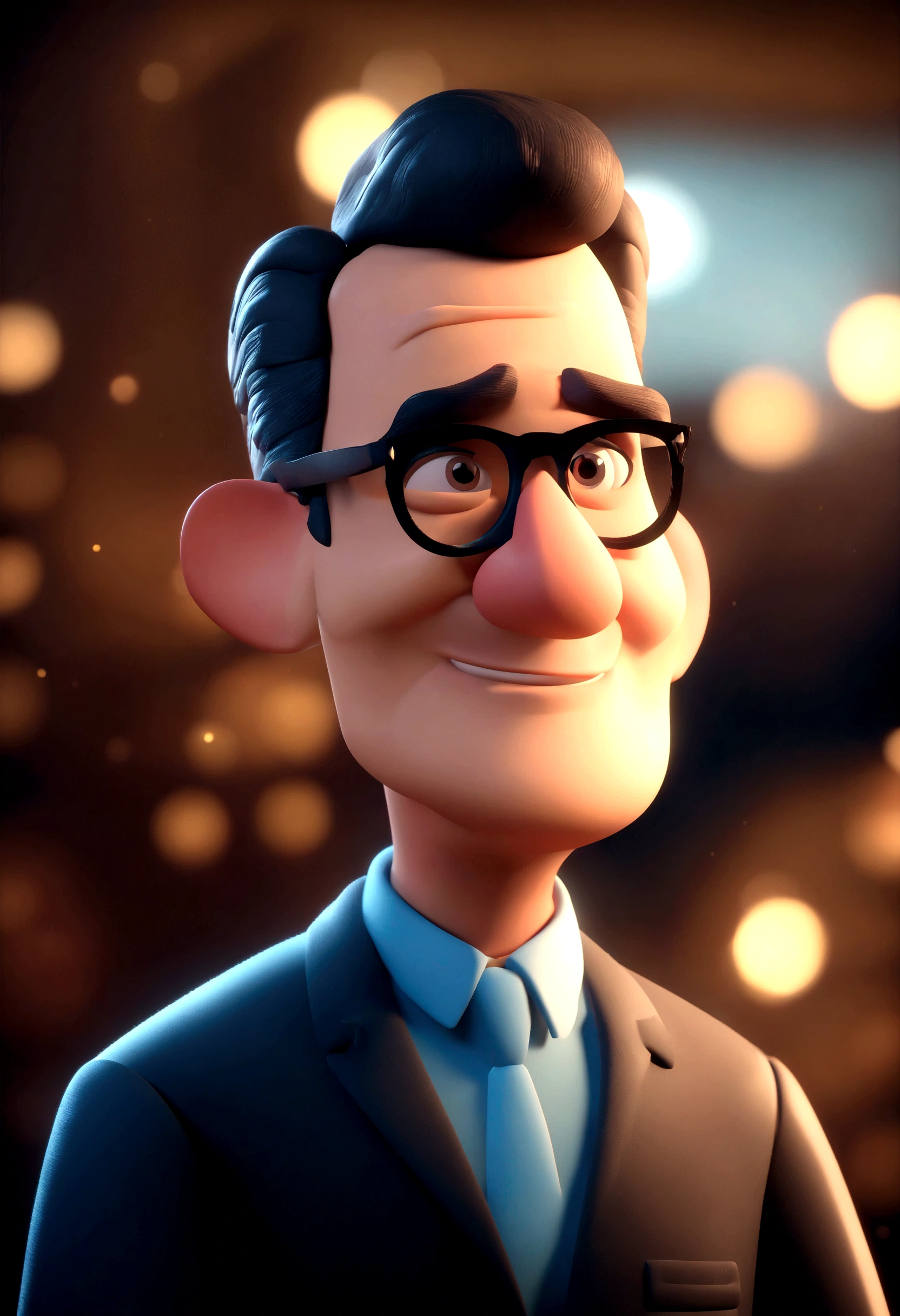 Cartoon character of a man in blue and white plaid shirt, without glasses an animated character, stylized character, animation style rendering, stylized 3d, Arnold Maya rendering, stylized 3d rendering, toon rendering screenshot, 3d character, 3d character, stylized 3d rendering, 3d character rendering, cartoon character, Closeup Character, Character Pose, (Pixar Style) (Master Part:1.2), (Pixar Style) (Master Part:1.2) (bokeh) (best quality) (detailed skin) (detailed texture) (8K) (clay) (cinematic lighting) (sharp focus,Sits and leaks upper body