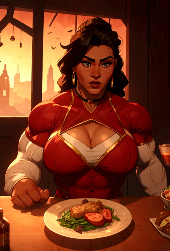 huge muscle woman romantic dinner