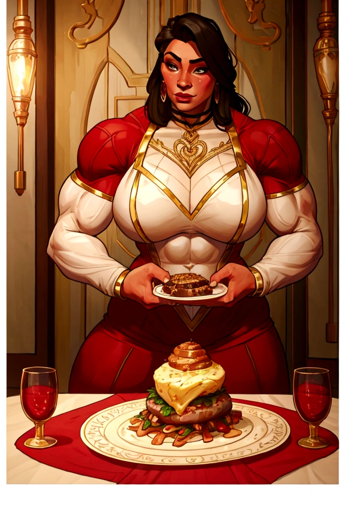 huge muscle woman romantic dinner