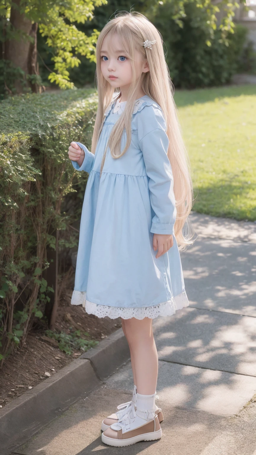 、Long Hair、Natural Blonde Hair、Light blue eyes、whole body、Standing Upright