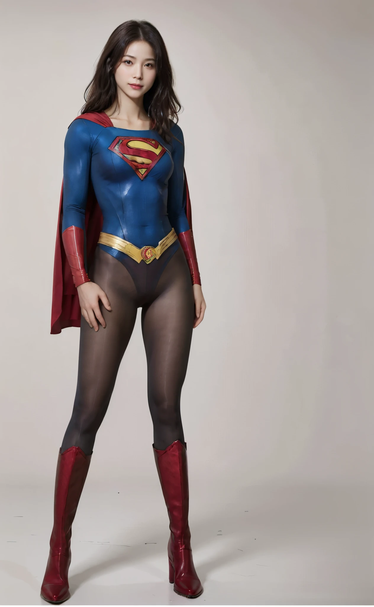 No background、(((Beautiful legs in black tights.)))、(((Legally express the beauty of your smile)))、((((Make the most of your original images)))、(((Body-hugging Supergirl costume)))、(((Supergirl Costume)))、(((Beautiful Hair)))、(((suffering)))、(((Please wear black tights....、Wear red boots)))、((Best image quality、8K))、((Highest quality、8K、masterpiece:1.3))、(((Preserve background )))、Sharp focus:1.2、Beautiful woman with perfect figure:1.4、Slim Abs:1.2、Wet body:1.5、Highly detailed face and skin texture、8K