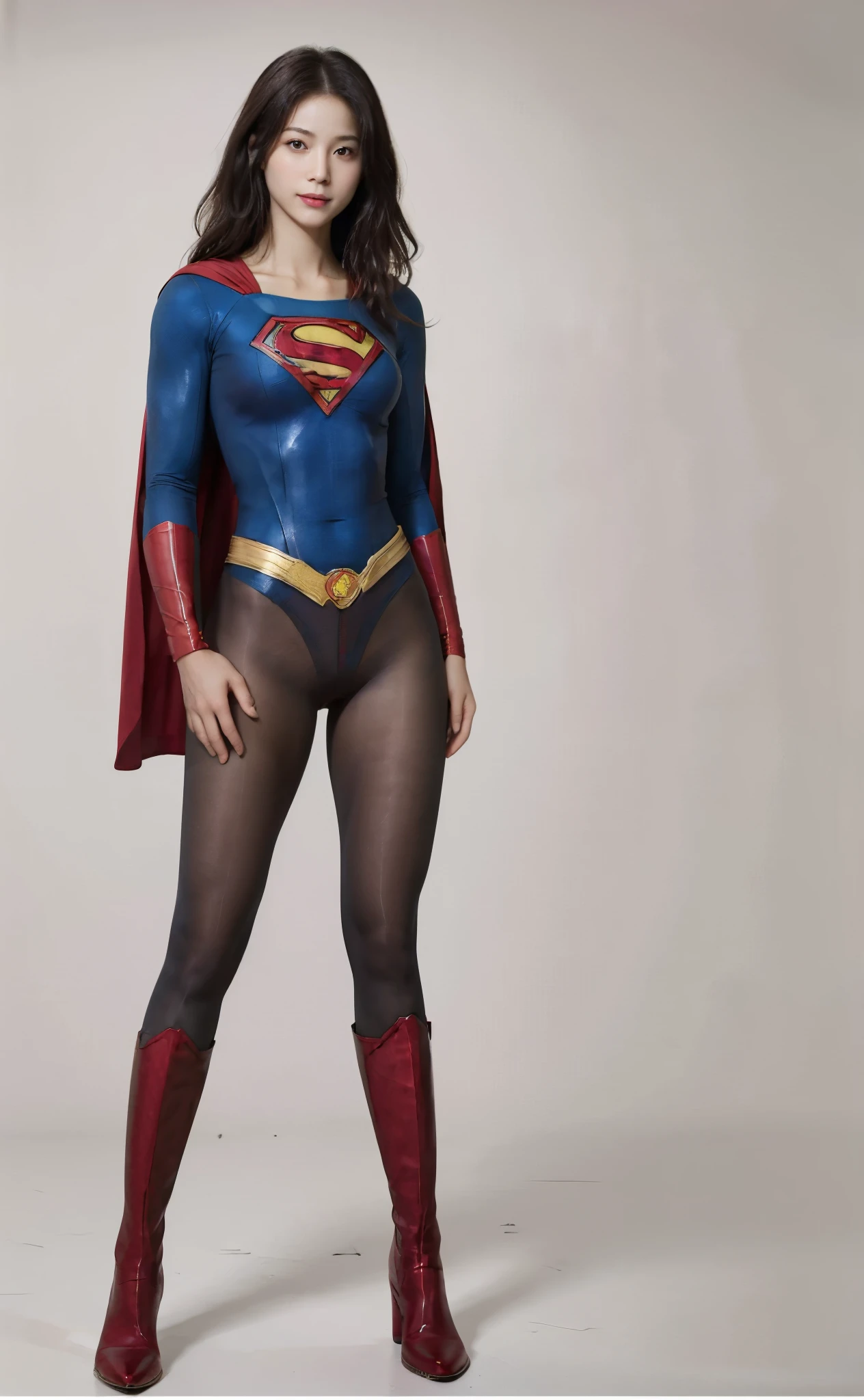 No background、(((Beautiful legs in black tights.)))、(((Legally express the beauty of your smile)))、((((Make the most of your original images)))、(((Body-hugging Supergirl costume)))、(((Supergirl Costume)))、(((Beautiful Hair)))、(((suffering)))、(((Please wear black tights....、Wear red boots)))、((Best image quality、8K))、((Highest quality、8K、masterpiece:1.3))、(((Preserve background )))、Sharp focus:1.2、Beautiful woman with perfect figure:1.4、Slim Abs:1.2、Wet body:1.5、Highly detailed face and skin texture、8K