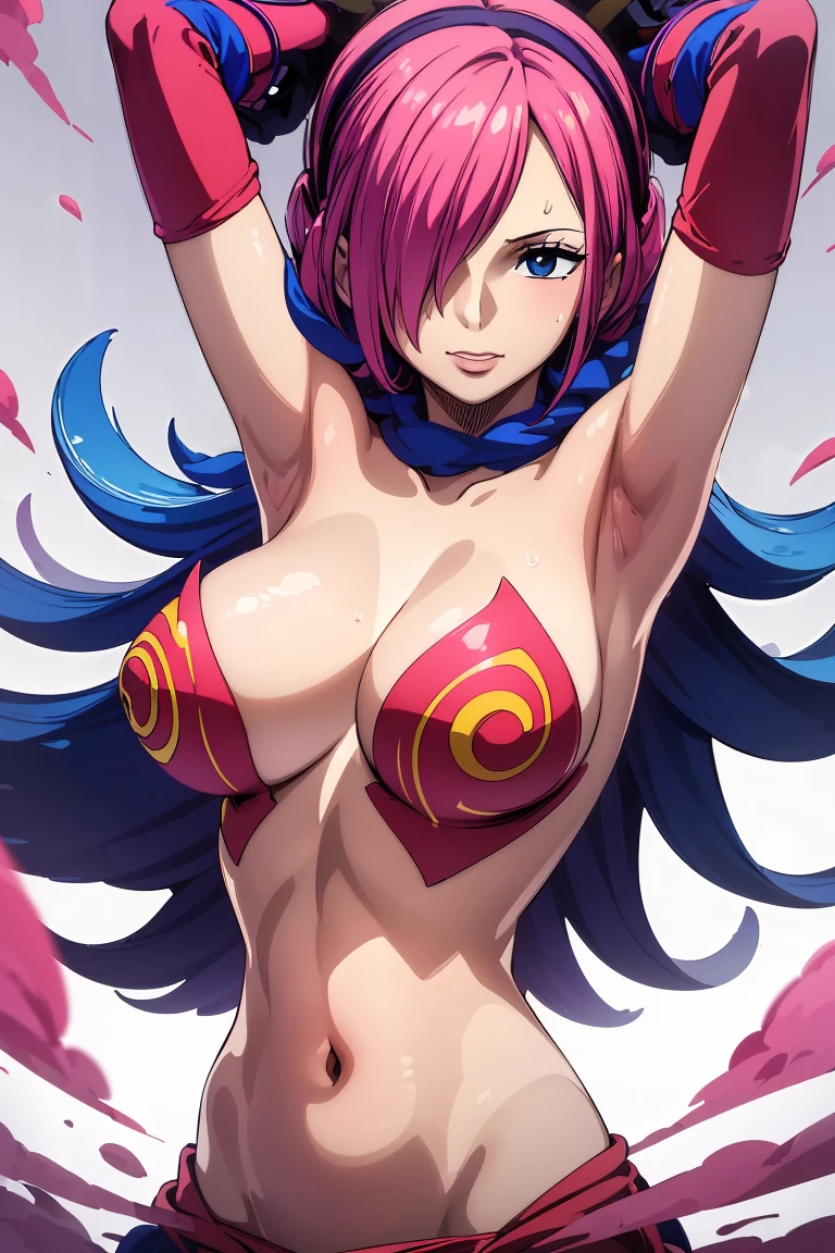 (Masterpiece:1.2, Best quality), (fine detailed beautiful eyes: 1.2), ((1girll)), ((Solo)), (finely detailed eyes and detailed face:1.3), (Extremely detailed CG, Ultra-detailed, Best shadow:1.1), ((Depth of field)), ((aquarelle)), Large breasts, Bare shoulders, flowers and petals, Beautiful concept illustration, Reiju, Masterpiece, A high resolution|★\[A high resolution\], Best quality, (Extremely detailed Cg Unity 8K wallpaper), room, breasts, navel, upper body, seductive smile, cleavage, big breasts, armpits, sweaty armpits, nipples, nude,