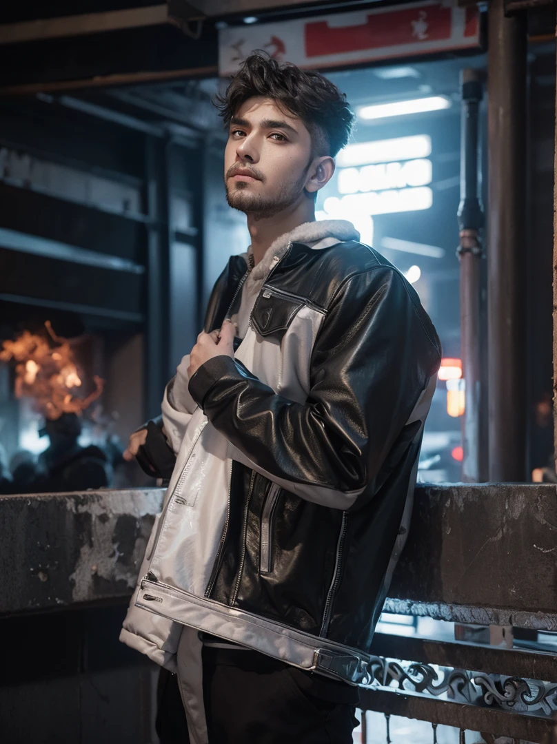 Change background cyberpunk handsome boy, realistic face, 8k, ultra realistic,