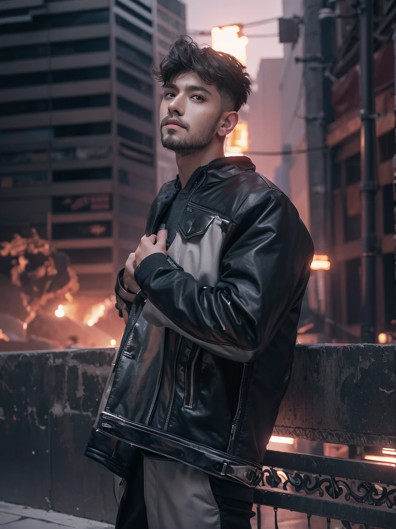 Change background cyberpunk handsome boy, realistic face, 8k, ultra realistic,