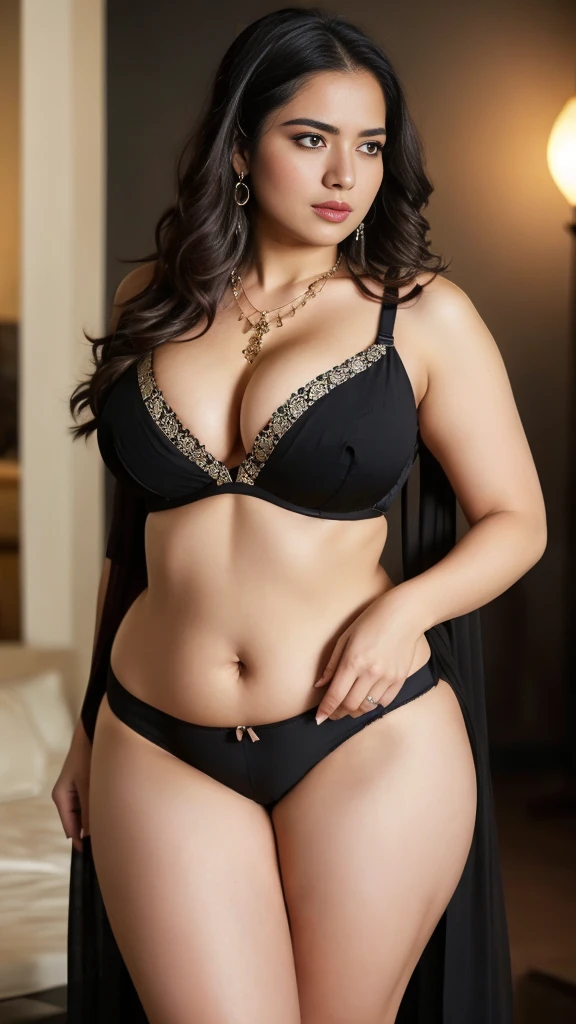 a woman padded blouse open the button black bra and saree,big cheeks, curvy, hourglass figure, swooping breasts, deep cleavage, open arms, sexy armpits,big penis, nipples, ass, necklace, (cinematic:1.3), intricate details, (ArtStation:1.2)