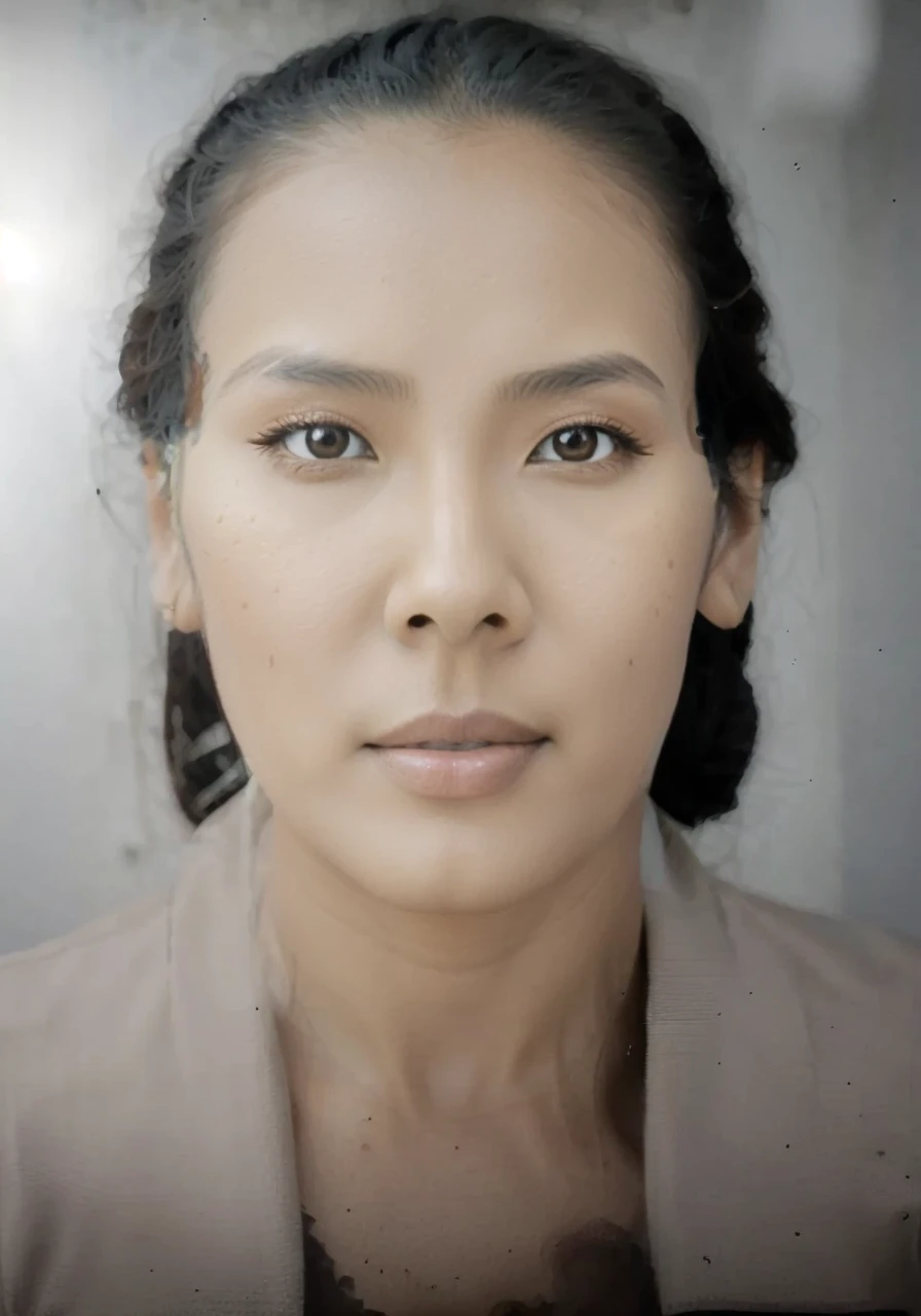 1woman wearing kebaya, background the wall, pas photo, front view, look from front, detail realistic UHD 4k