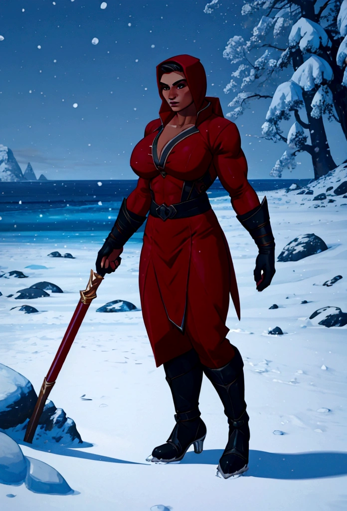 huge muscle woman explorer artix sea cold snowing
