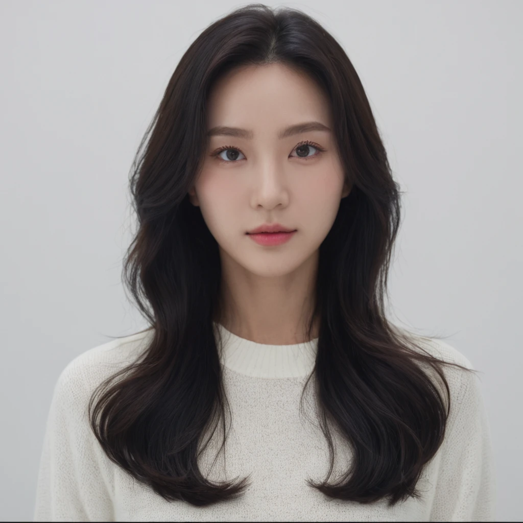 Best Quality, 8k, Masterpiece, (Portrait: 1.3), (photo realistic:1.4), (hyper realistic:1.4), Sharp Focus, looking at viewer, (smoother lighting:1.1), (increase cinematic lighting quality:0.9), realistic lighting, backlighting, light on face, ray trace, (brightening light:1.2), (Increase quality:1.4), sharp detail, (best quality real texture skin:1.4), finely detailed eyes, black_eyes, finely detailed face, 25 year old Korean woman, (white formal_shirt:1.4), (Create an image maintaining the original base model hairstyle:1.5)
