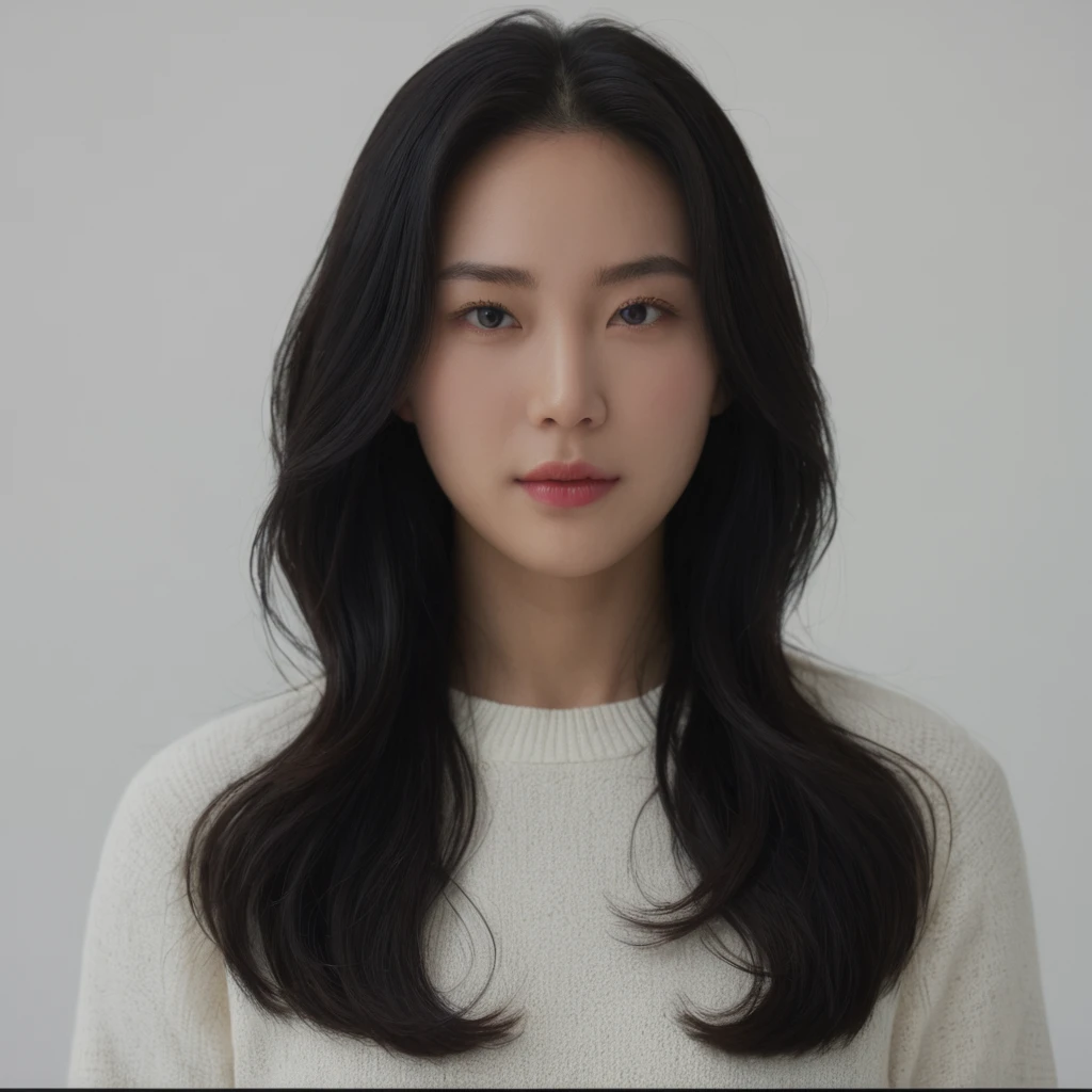 Best Quality, 8k, Masterpiece, (Portrait: 1.3), (photo realistic:1.4), (hyper realistic:1.4), Sharp Focus, looking at viewer, (smoother lighting:1.1), (increase cinematic lighting quality:0.9), realistic lighting, backlighting, light on face, ray trace, (brightening light:1.2), (Increase quality:1.4), sharp detail, (best quality real texture skin:1.4), finely detailed eyes, black_eyes, finely detailed face, 25 year old Korean woman, (white formal_shirt:1.4), (Create an image maintaining the original base model hairstyle:1.5)