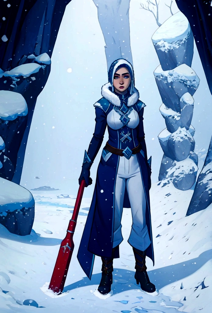 woman explorer artix sea cold snowing
