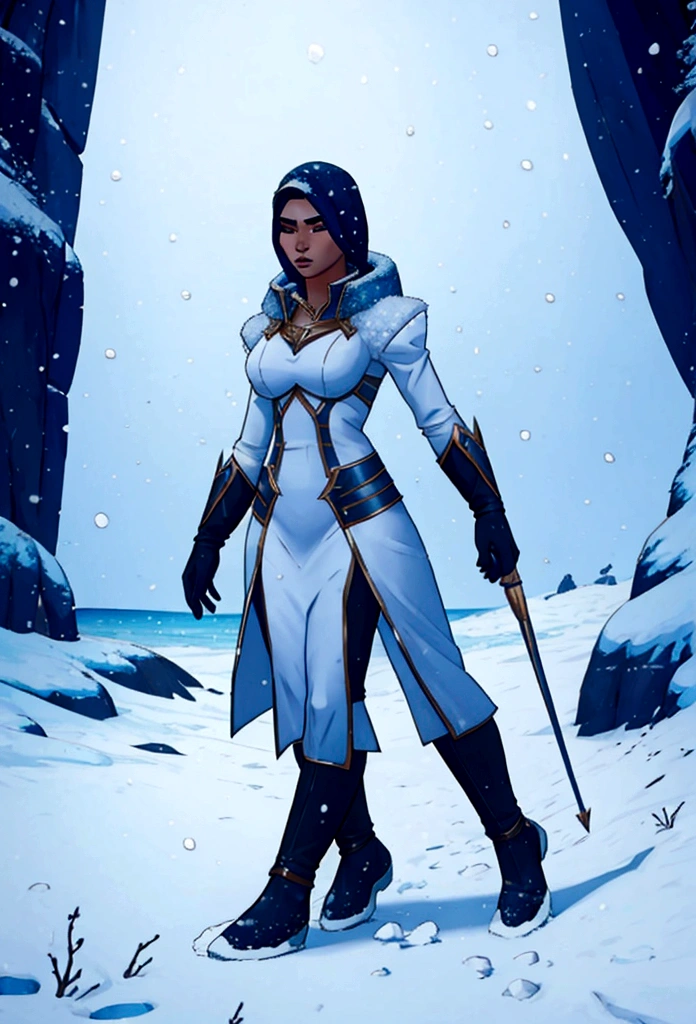 woman explorer artix sea cold snowing