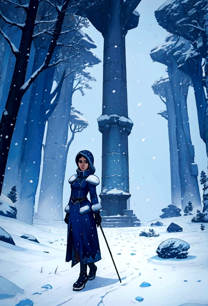 woman explorer artix sea cold snowing