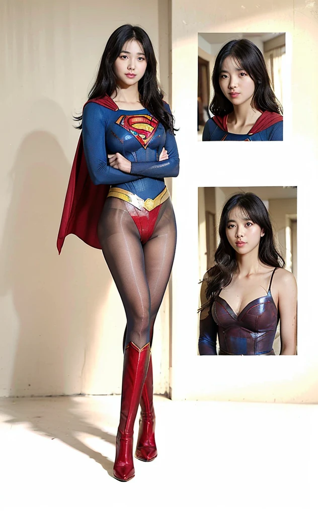 No background、(((Beautiful legs in black tights.)))、(((Legally express the beauty of your smile)))、((((Make the most of your original images)))、(((Body-hugging Supergirl costume)))、(((Supergirl Costume)))、(((Beautiful Hair)))、(((suffering)))、(((Please wear black tights....、Wear red boots)))、((Best image quality、8K))、((Highest quality、8K、masterpiece:1.3))、(((Preserve background )))、Sharp focus:1.2、Beautiful woman with perfect figure:1.4、Slim Abs:1.2、Wet body:1.5、Highly detailed face and skin texture、8K