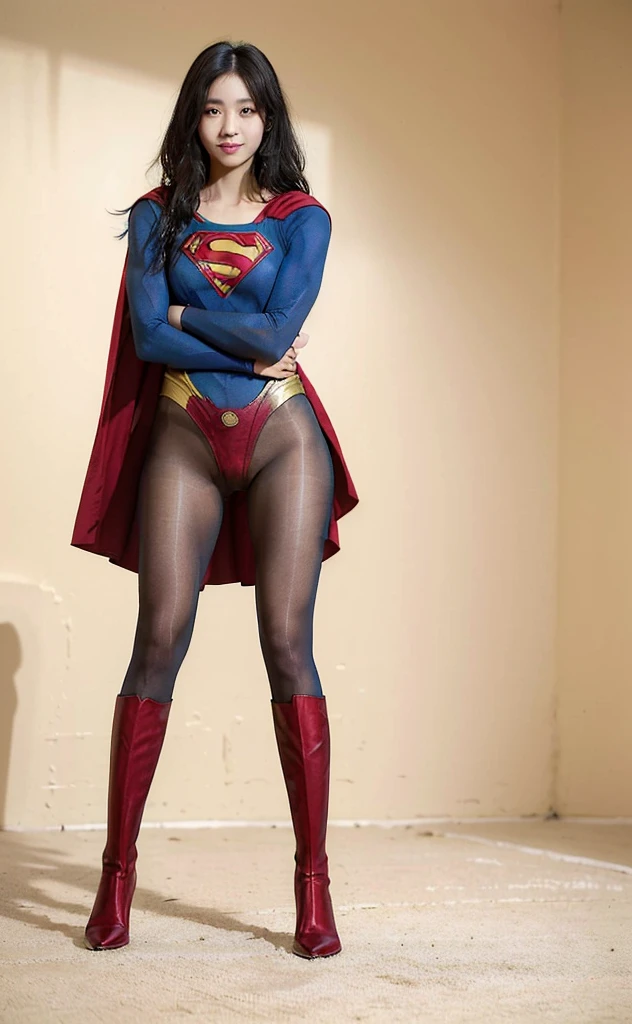 No background、(((Beautiful legs in black tights.)))、(((Legally express the beauty of your smile)))、((((Make the most of your original images)))、(((Body-hugging Supergirl costume)))、(((Supergirl Costume)))、(((Beautiful Hair)))、(((suffering)))、(((Please wear black tights....、Wear red boots)))、((Best image quality、8K))、((Highest quality、8K、masterpiece:1.3))、(((Preserve background )))、Sharp focus:1.2、Beautiful woman with perfect figure:1.4、Slim Abs:1.2、Wet body:1.5、Highly detailed face and skin texture、8K