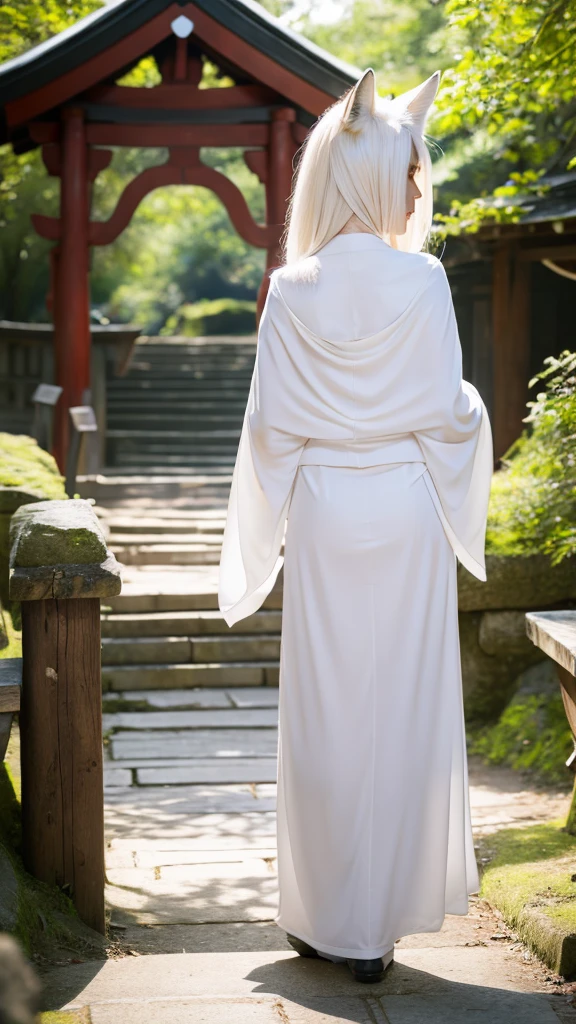 White fox beauty、Pale skin、tail、shrine、8K