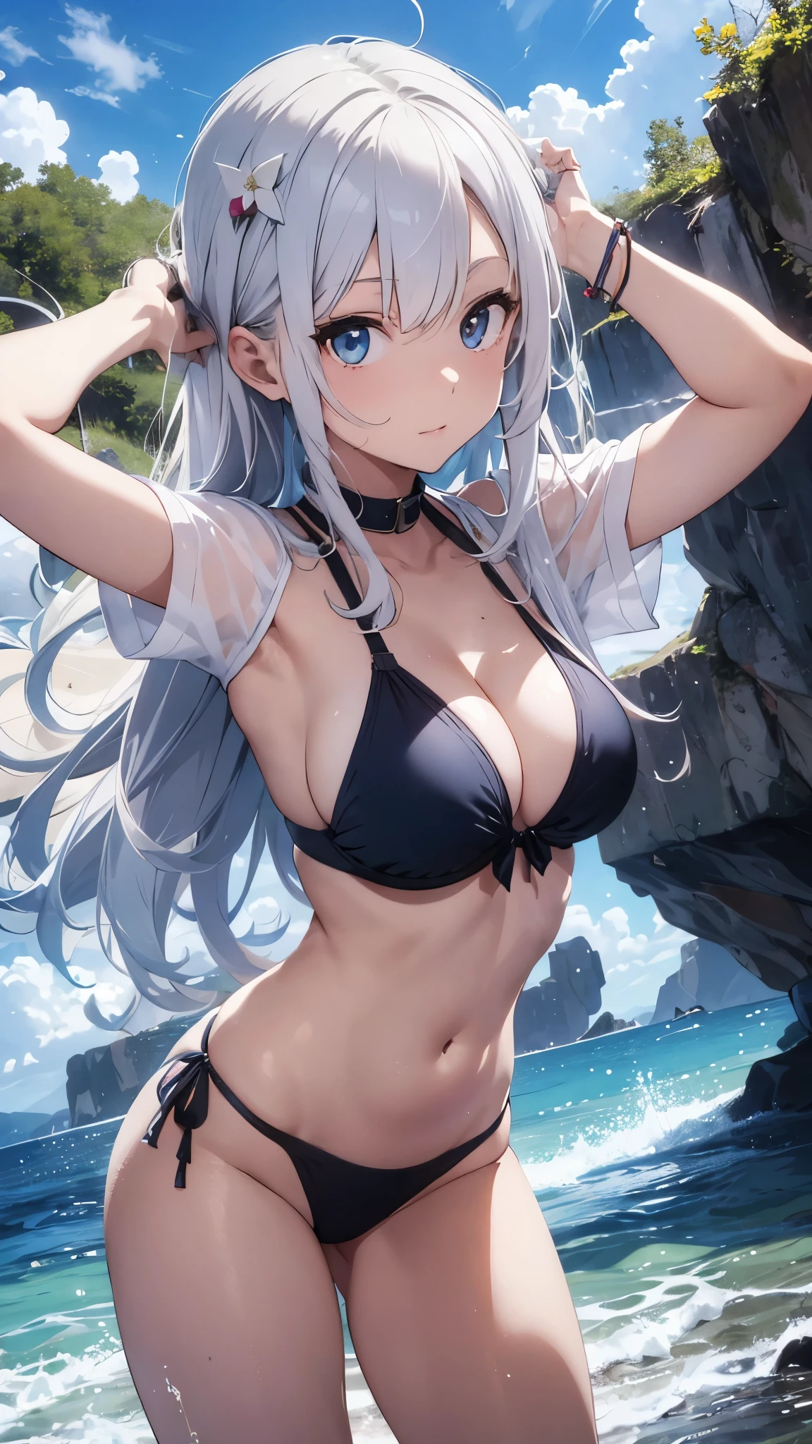 White-haired girl drawn in high resolution Japanese anime style、whole body、Women in blue bikinis taking photos on a deserted beach, model bikini, , Young and cute gravure idol, Posing together in , Russian and Japanese mix, sakimichan, Asian woman, Wear a , that'that'that'that'that'that'that'that'that'that'that'that'that'that'that'that'that'It's hot with the shining sun, Japanese Model, Cute Core, sakimichan hdri, Young Gravure Idol, Chubby