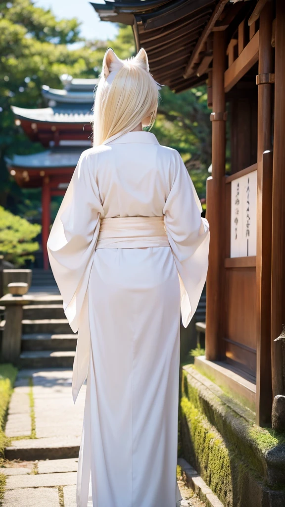 White fox beauty、Pale skin、tail、shrine、8K、Kimono