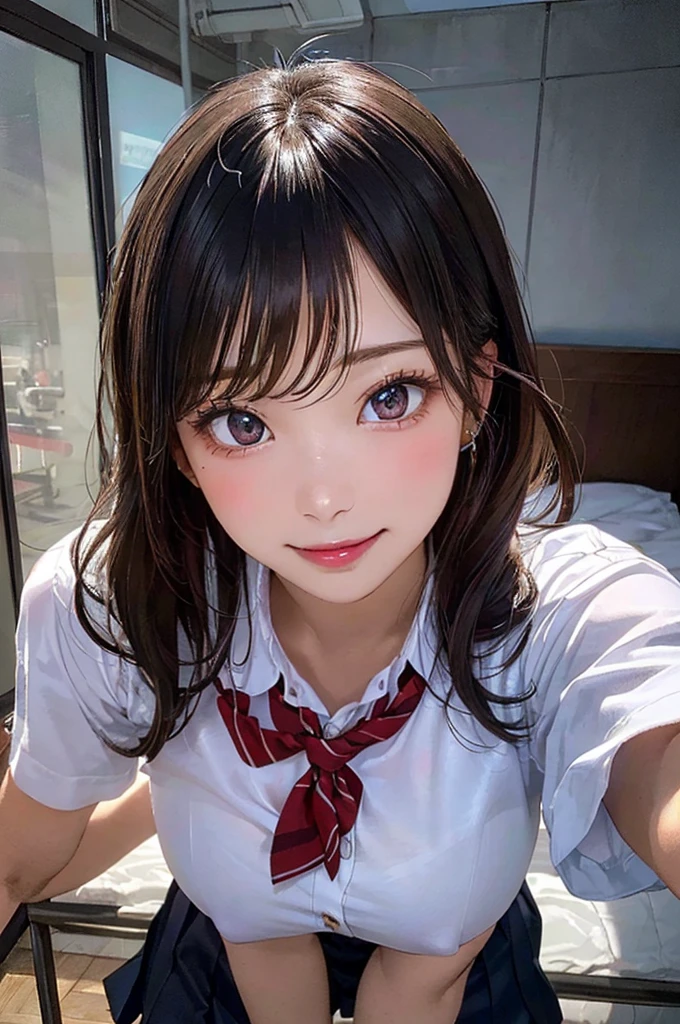 (((orgasm, seductive smile))), (((24yo, gyaru))), masterpiece, (((wearing tight sexy school uniform)), (allfours), ((large breasts)), ((large hip)), (nsfw, vulgality), (shiny skin), (((skindentation))), photorealistic, realistic, solo, photorealistic, best quality, ultra high res, YuraS, bed, parted lips, beautiful, masterpiece, best quality, extremely detailed face, perfect lighting, ultra high res, ultra detailed