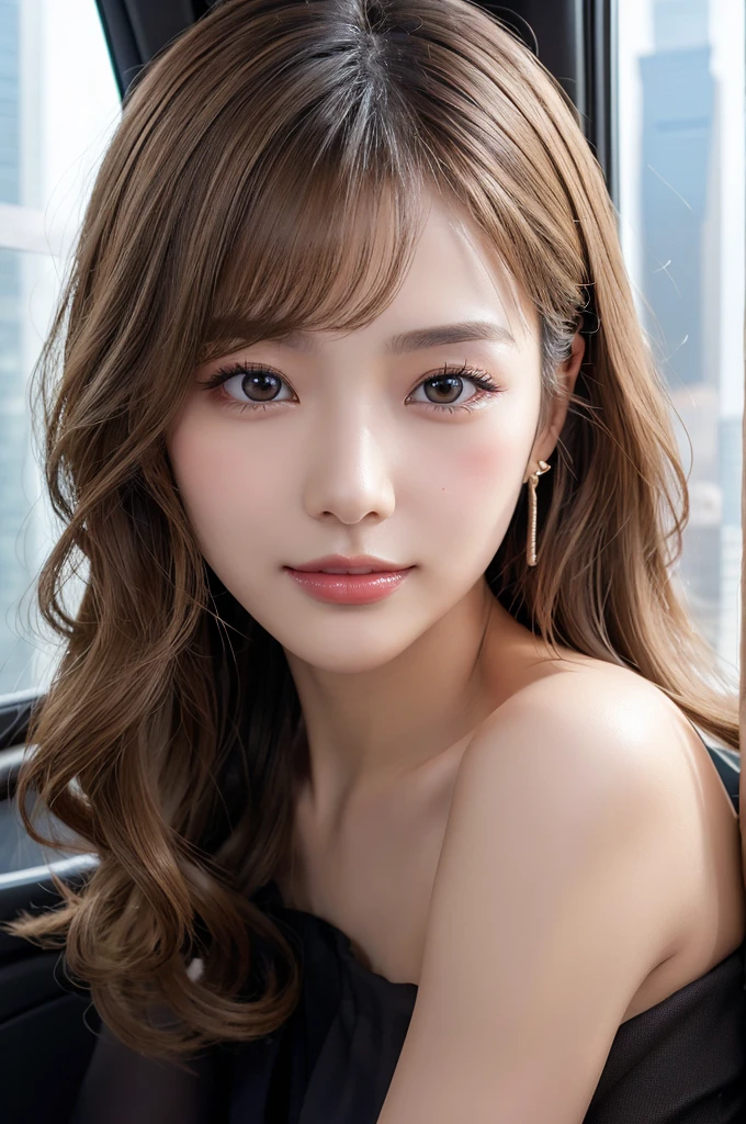 (masterpiece:1.3), high resolution, ultra detailed, extremely detailed CG unity 8k wallpaper, realistic, photo-realistic, RAW photo, beautiful detailed face, pale skin, realistic glistening skin, detailed cloth texture, detailed hair texture, Perfect body, Beautiful Face, accurate, Anatomically correct, Highly detailed face and skin texture, natural neck length, (beautiful hands), (fair skin:1.1), (well-aligned teeth:1.1), (Sweaty skin:1.2), 
BREAK, 
Detailed eyes, symmetric eyes, Light Brown eyes, Double eyelids, Thin eyebrows, (Glossy lips:1.4), ((A face with waiting for a kiss:1.2)), (blush:1.1), (A sparkling small hair accessory:1.1), 
BREAK, 
(A classy and Cute woman1.3), (nude, nsfw, nipple:1.4), 
BREAK, 
medium large breasts, slender figure, firm abs, 
((random hairstyle, Dark blonde hair, wavy hair, long hair, asymmetric bangs:1.2)),  (Close up shot:1.2), (looking at viewer), (beautiful smile:1.1),  From above, 
BREAK, 
((Sitting side by side on the backseat of a flying helicopter)), (((A view of skyscrapers outside the window at Night:1.3)))