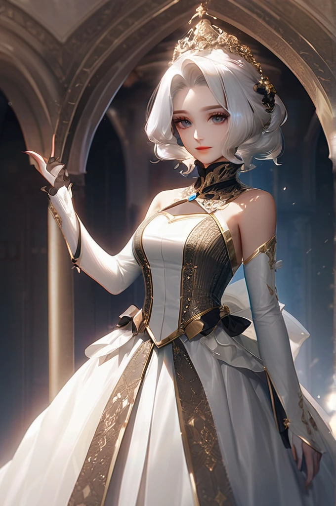((Лучшее качество)), ((шедевр)), (подробный), A beautiful girl with a beautiful figure in an elegant knight's costume in a castle