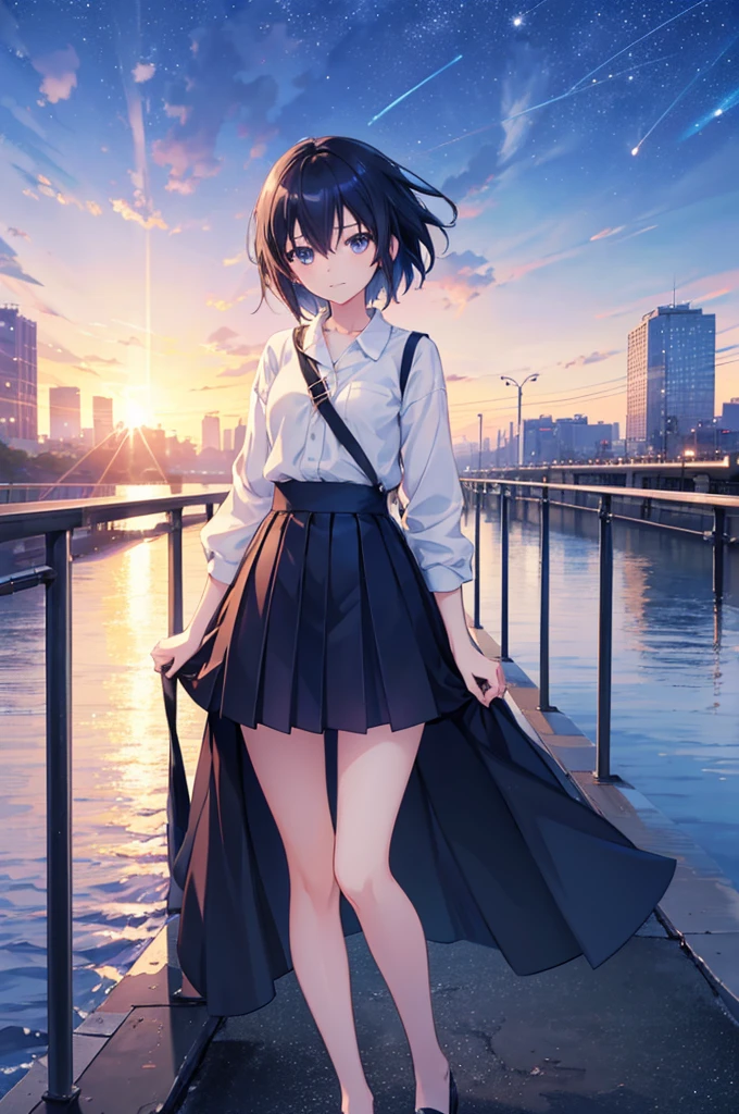 A girl standing on a bridge looking at the night sky, Anime drawings inspired by Makoto Shinkai, CG society hot topic, Sequential Art, anime art wallpaper 4k, anime art wallpaper 4k, anime wallpaper 4k, anime wallpaper 4k, Anime Style 4k, Anime Girl Desktop Backgrounds, Anime Art Wallpapers 8K, 4k anime wallpaper