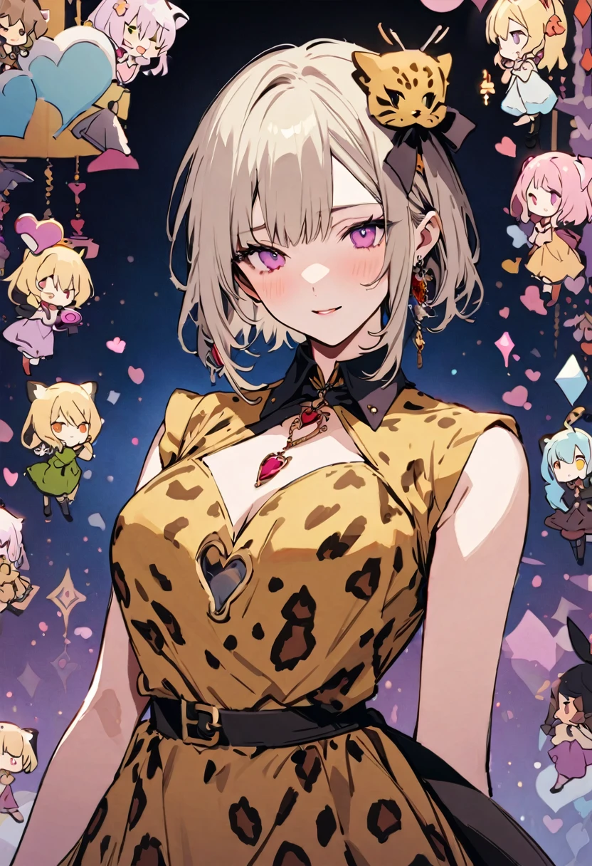 masterpiece, Highest quality, Illustration of the novel, High resolution, 18+ Adult content, Sensual, Intimate, Emotional, Passionate, romantic, sweet, Adorable, Innocent, Pure, Charmな, Charmな, Charm, mysterious, Charmな, Charmな, Immersive, Charmな, dream-like, Surreal, Imaginative, Whimsical, Artistic, Avant-garde, timeless, elegant, Sophisticated, chic, Sophisticated, personality, original, Charmな,(Cheetah Dress:1.3)、Female Band、live、((Upper Body:1.3))