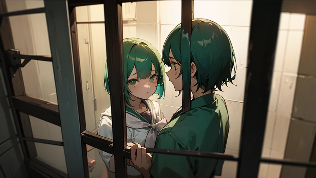 Yandere girl locked up a guy with short hair and green eyes. in the basement