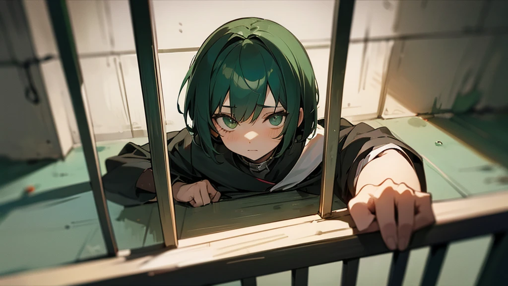 Yandere girl locked up a guy with short hair and green eyes. in the basement 
