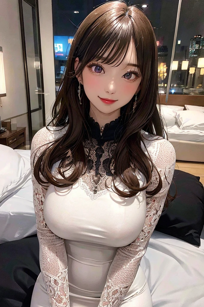 (((seductive smile))), (((24yo, gyaru))), masterpiece, (((wearing tight dress)), (allfours), ((large breasts)), ((large hip)), (shiny skin), (((skindentation))), photorealistic, realistic, solo, photorealistic, best quality, ultra high res, YuraS, bed, parted lips, beautiful, masterpiece, best quality, extremely detailed face, perfect lighting, ultra high res, ultra detailed