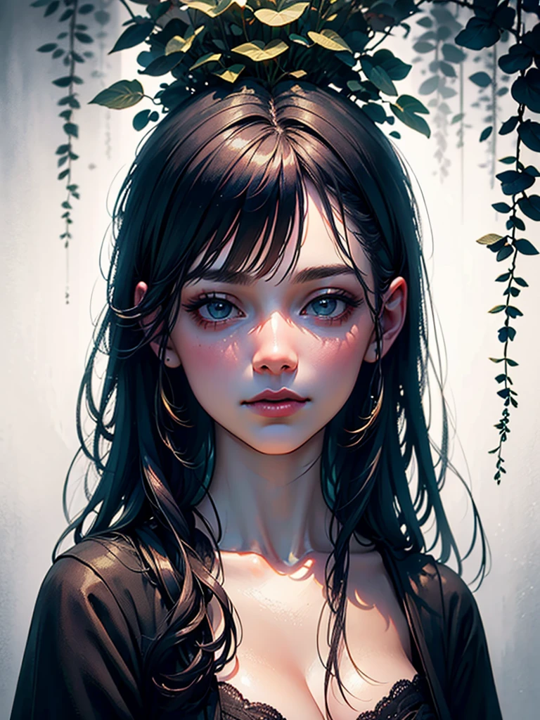 a beautiful young woman, discreet smile, dark makeup, black hair, dressed as a witch, dark forest, soft fog, low light, (best quality,8k,hyperrealistic,masterpiece:1.2),ultra-detailed,(realistic,photorealistic,photo-realistic:1.37),HDR,studio lighting,extreme detail description,professional,vivid colors,bokeh,fantasy,dark,dramatic