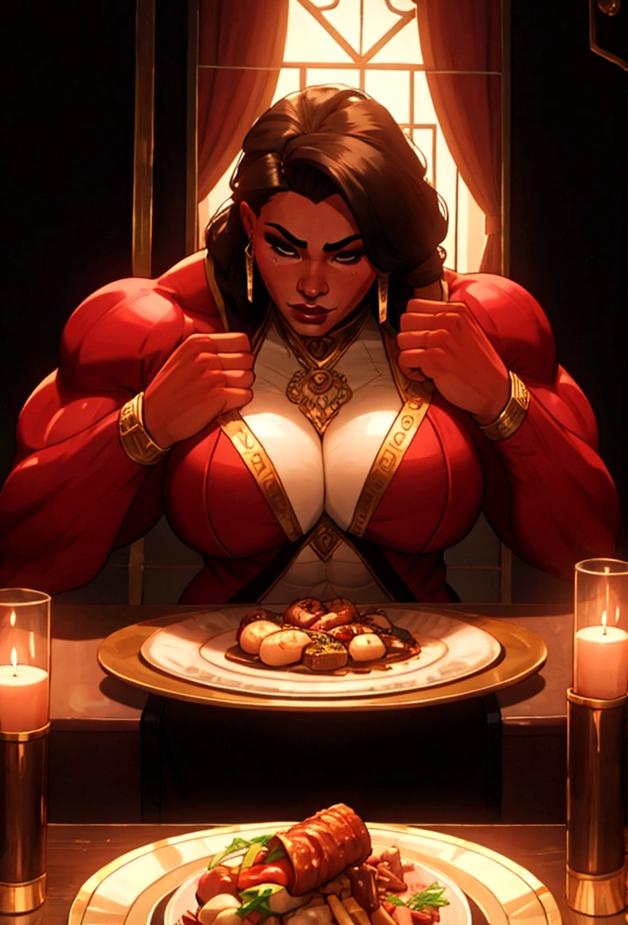 two huge muscle woman romantic dinner