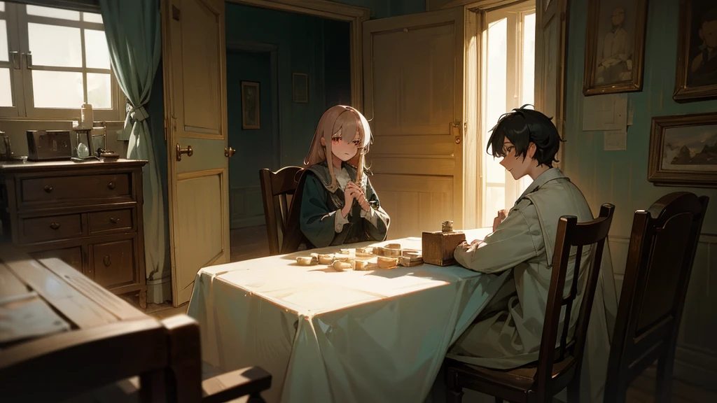 [The camera slowly moves along the dark corridor of the bunker, illuminated only by the soft light of candles. You can hear the whispers and laughter of girls in the distance. When the camera turns the corner, young guy shows up, sitting on a chair, surrounded by several girls. His hands are tied, but he keeps a calm expression on his face.]

The girls around him laugh and chat, fit, to take a closer look at him. They are dressed in shabby, but cozy clothes, their looks are full of curiosity and playfulness.

The guy looks tense, but maintains composure. His hair is a little tousled, and his eyes express mixed feelings - from bewilderment to a small amount of excitement.

One of the girls is standing in front of him, playing with curly hair and smiling at him. She asks him questions, to which he responds with restraint, preserving the remnants of your dignity.

There is a table in the center of the room, on which various objects lie - books, games, flashlight. All this creates the situation, filled with mystery and enigma.

Despite the fact that the guy is in captivity, determination and intelligence are visible in his eyes. He doesn&#39;t let his guard down, Realizing, that his fate is in the hands of these mysterious girls.

The scene ends with a moment of tense silence, when all faces are tense and waiting for the next turn of events.