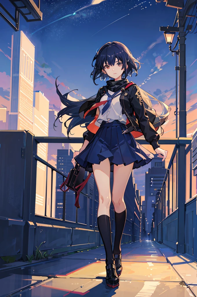 A girl standing on a bridge looking at the night sky, Anime drawings inspired by Makoto Shinkai, CG society hot topic, Sequential Art, anime art wallpaper 4k, anime art wallpaper 4k, anime wallpaper 4k, anime wallpaper 4k, Anime Style 4k, Anime Girl Desktop Backgrounds, Anime Art Wallpapers 8K, 4k anime wallpaper