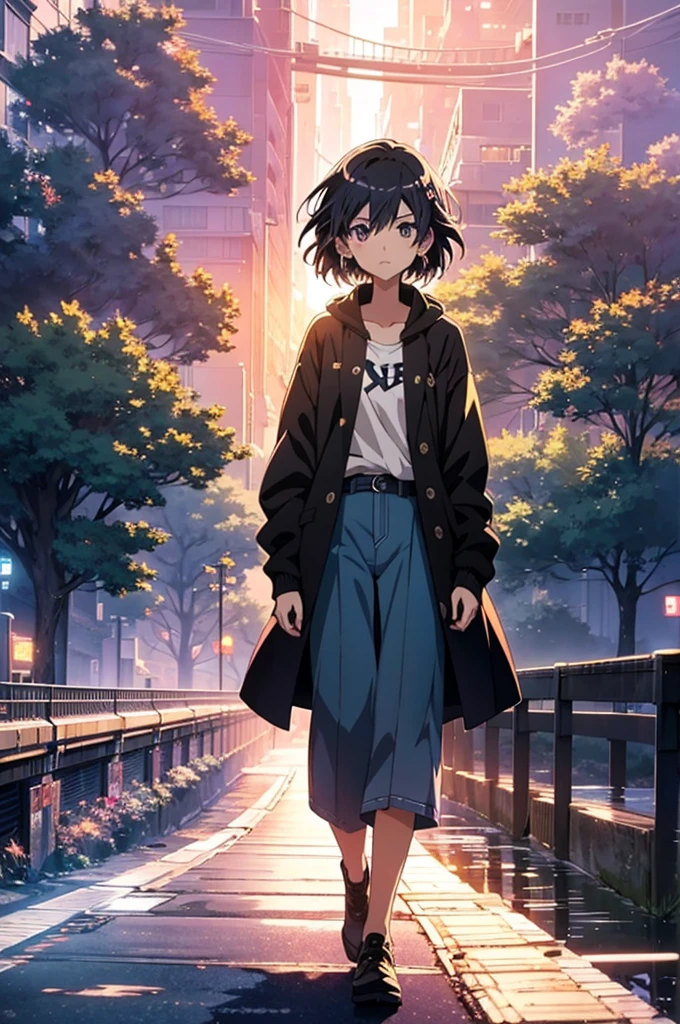 A girl standing on a bridge looking at the night sky, Anime drawings inspired by Makoto Shinkai, CG society hot topic, Sequential Art, anime art wallpaper 4k, anime art wallpaper 4k, anime wallpaper 4k, anime wallpaper 4k, Anime Style 4k, Anime Girl Desktop Backgrounds, Anime Art Wallpapers 8K, 4k anime wallpaper