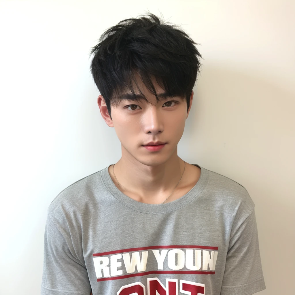 
Best Quality, 8k, Masterpiece, (Portrait: 1.3), (photo realistic:1.4), (hyper realistic:1.4), Sharp Focus, looking at viewer, (smoother lighting:1.1), (increase cinematic lighting quality:0.9), realistic lighting, backlighting, light on face, ray trace, (brightening light:1.2), (Increase quality:1.4), sharp detail, (best quality real texture skin:1.4), finely detailed eyes, black_eyes, finely detailed face, 25 year old Korean man, (gray t-shirt:1.4), (Create an image maintaining the original base model hairstyle:1.5)