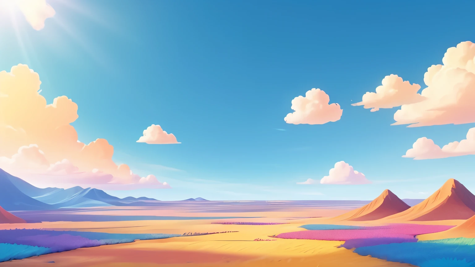 blue sky with clouds and sun rays with vibrant colors "animated cartoon disney" "cartoon" "animated cartoon" Animations, animated cartoon, 4k image