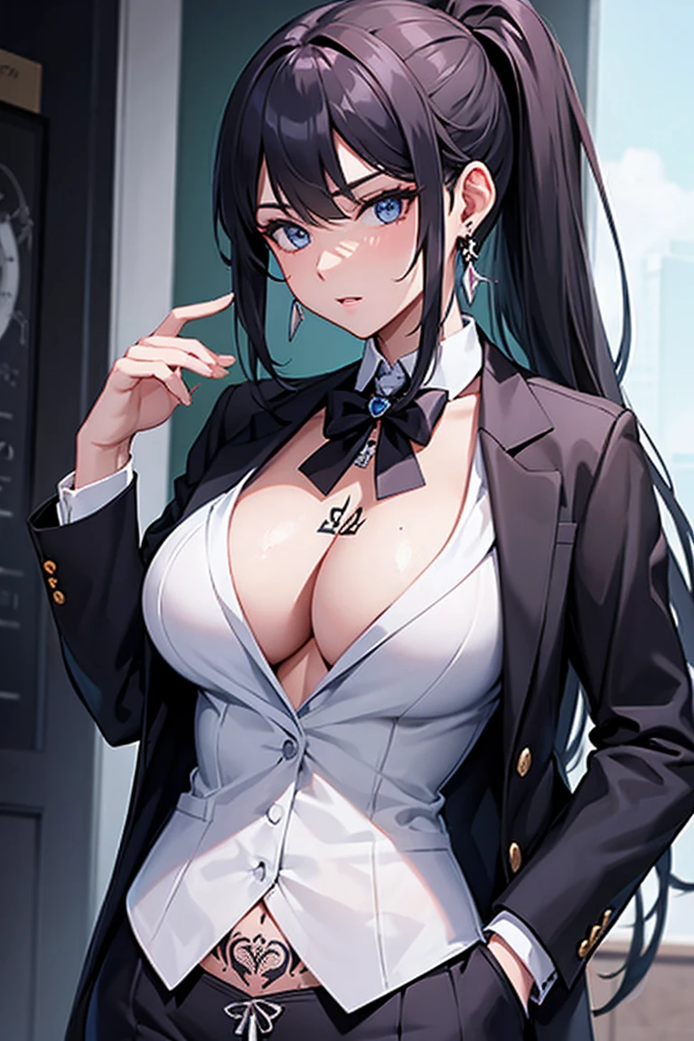 Cool girl high resolution Big Breasts Men's suits Expose Long Hair Earrings Tattoo
