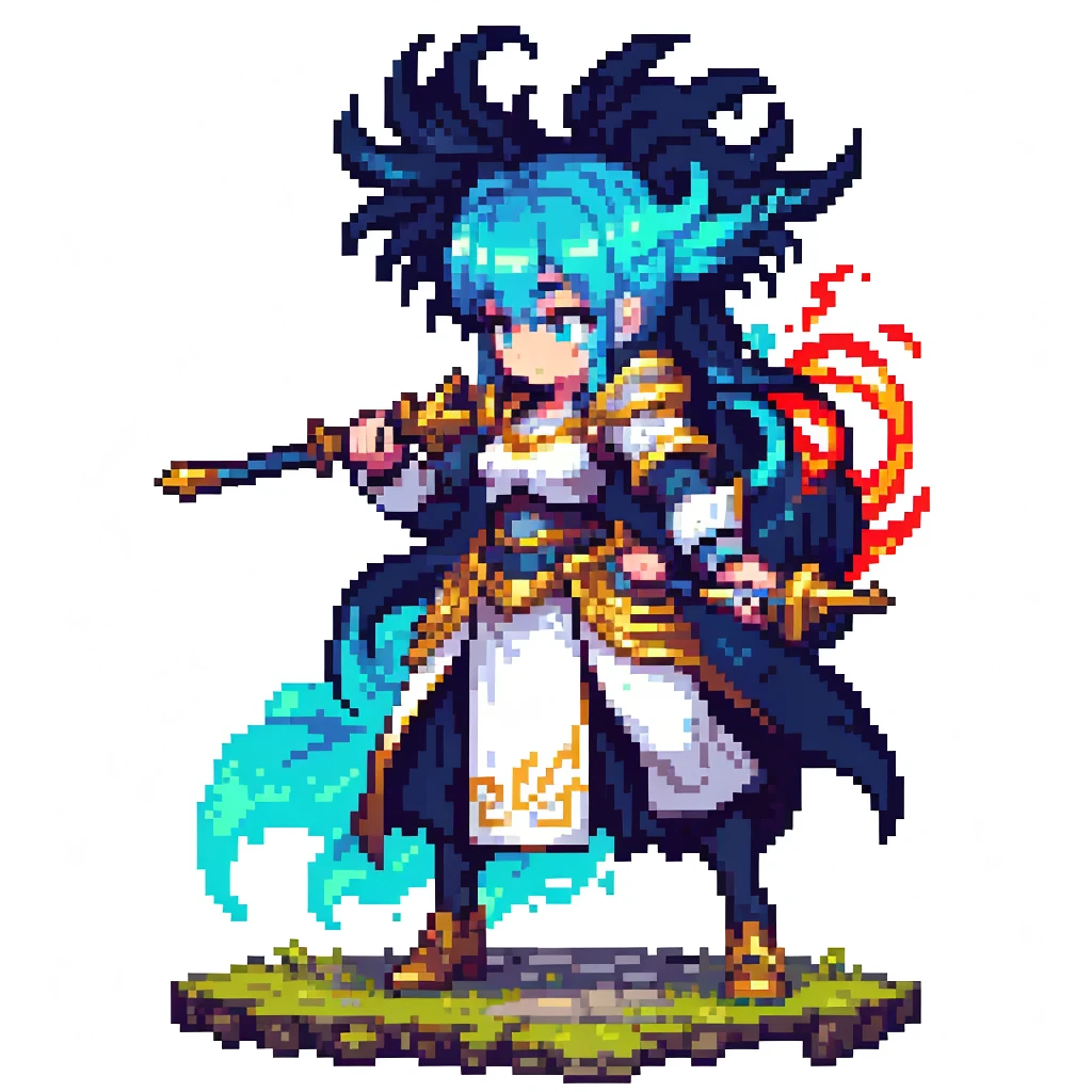 masterpiece , best quality , pixel art , fire , fantasy , sword , white background