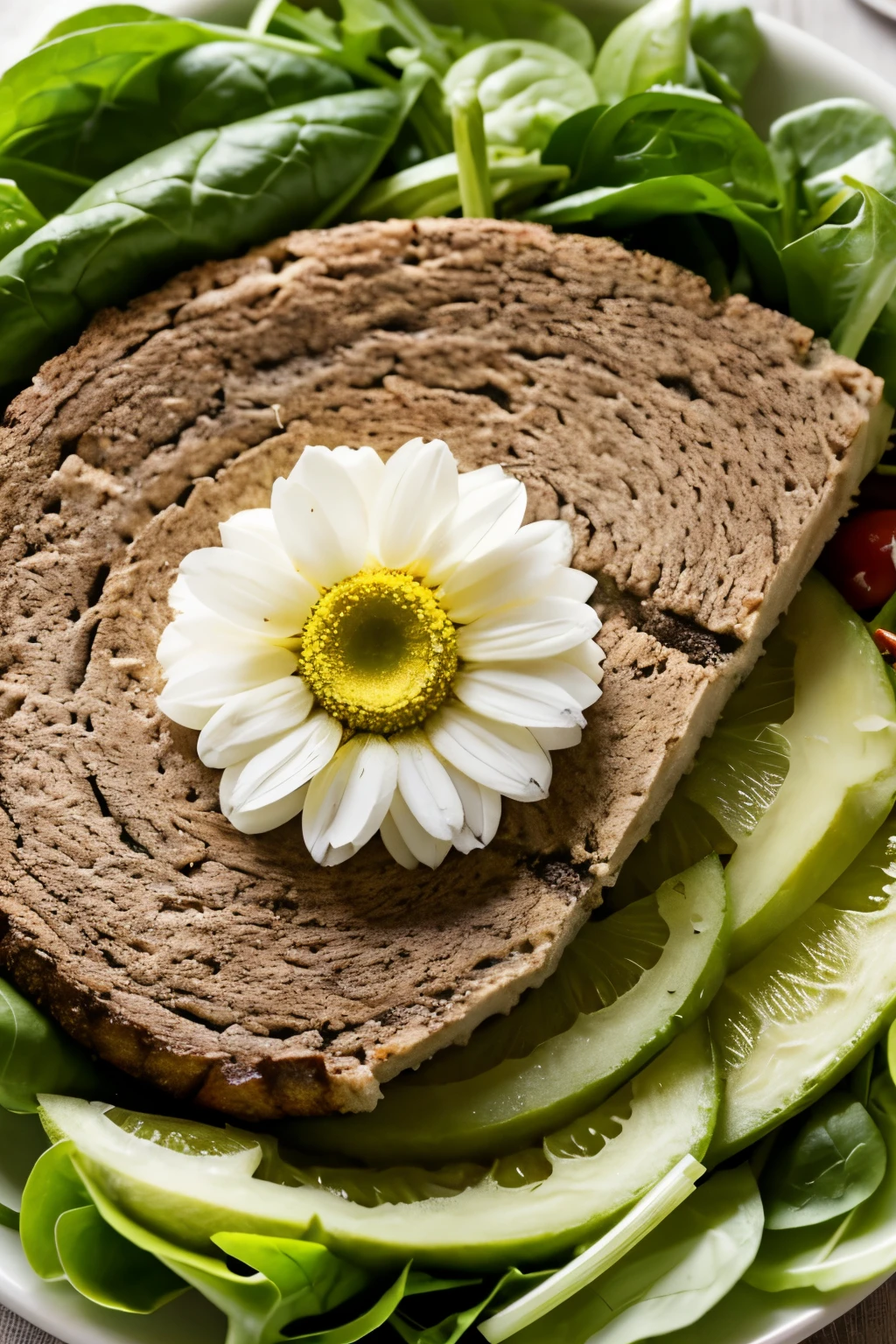 Un rouleau de printemps au yeux ronds fumant un cigare sur une feuille de salade
