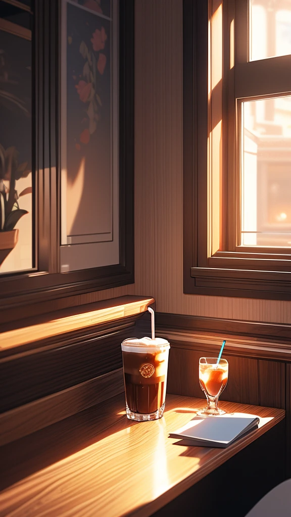 (Extremely detailed CG unified 8k wallpaper),(masterpiece), (best quality), (Super detailed), (Best illustration),(The best shadow), A man，Drink coffee，Stand by the window，black hair，It&#39;s dark indoors，The city lights outside the window are bright，silence，White T-shirt，jeans，Half-length photo，placed on the table