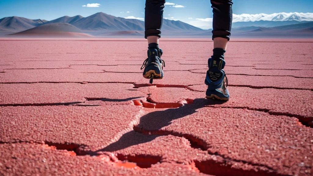 Salar de Uyuni, feet, standing in Salar de Uyuni, feet on the ground, looking at the ground